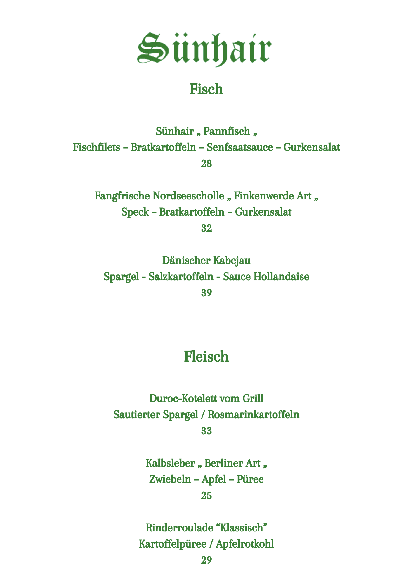 Sünhair Keitum - Frühlingskarte - Fisch & Fleisch