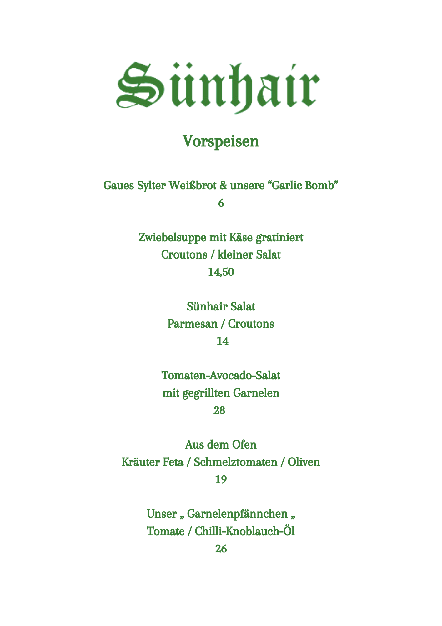 Sünhair Vorspeisen Frühjahr 2026